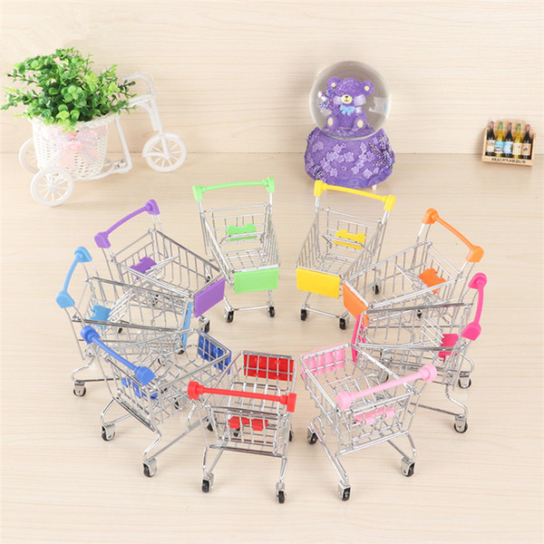 Toy Storage Basket Supermarket Shopping Mode Cart Gift Handcart Mini Utility Storage Basket Desk Toy Storage Holders T2I275