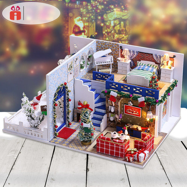 DIY Christmas Doll House Miniature Small Wooden Room Box Dollhouse Home Xmas Souvenirs Decoration Building Toy for Children