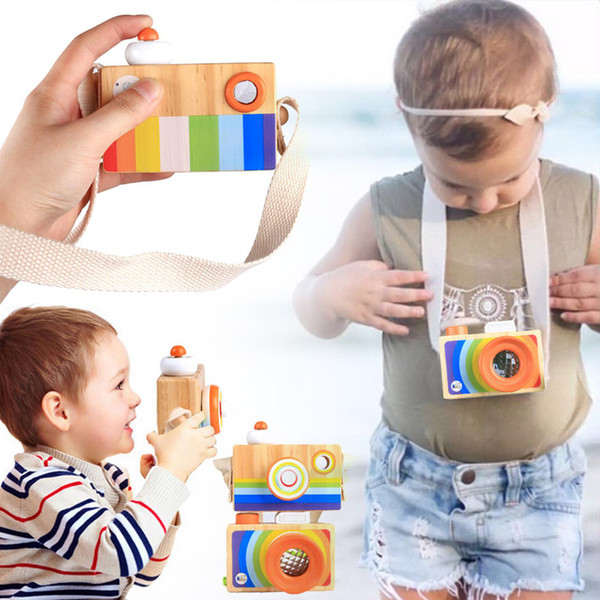 Portable Baby Kids Wooden Camera Toys Kaleidoscope Picture Lens Pretending Toys