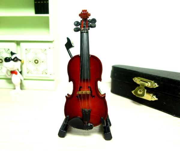 1/12 scale Acoustic Musical Instrument Dollhouse Miniature Furniture Mini Cello Violin Music Figure play toy with Bow Case&Holder