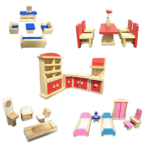 New Arrival Total 5 Set Furniture! Baby Toys 35Pieces Of Furniture Combination Game Wooden Toys Child Education Birthday Gift