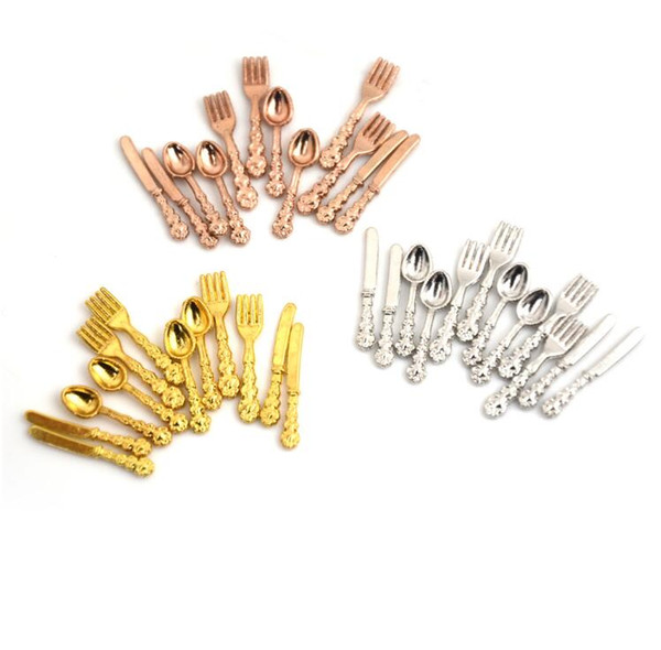 12PCS Simulation Kitchen Food Furniture Toys Dollhouse Miniature Accessories 1:12 Fork Knife Soup Spoon Tableware