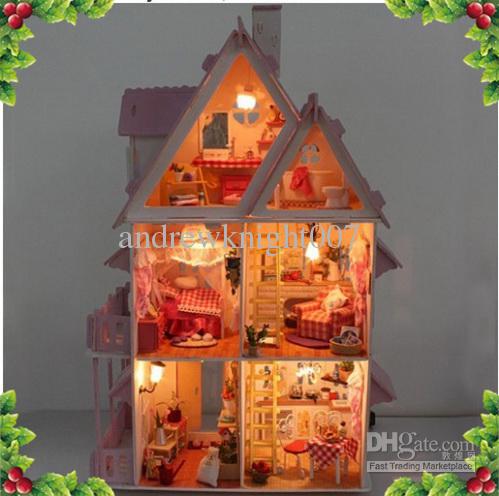 DIY dollhouse room miniatures Pretty Princess Room cabin dream world gifts model Alice with light