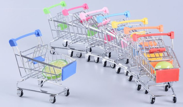 Factory direct selling mini shopping cart creative metal children's toy mini supermarket shopping cart tabletop display storage