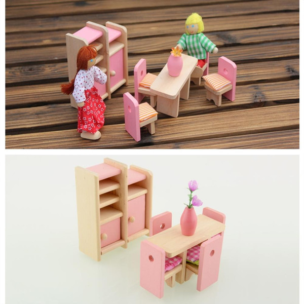 Wooden Doll Dinning House Furniture Dollhouse Miniature For Kids Play Toy free shipping