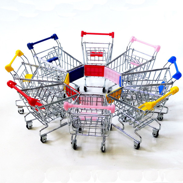 Factory supply simulation supermarket shopping mini shopping cart stainless steel metal storage desktop ornaments