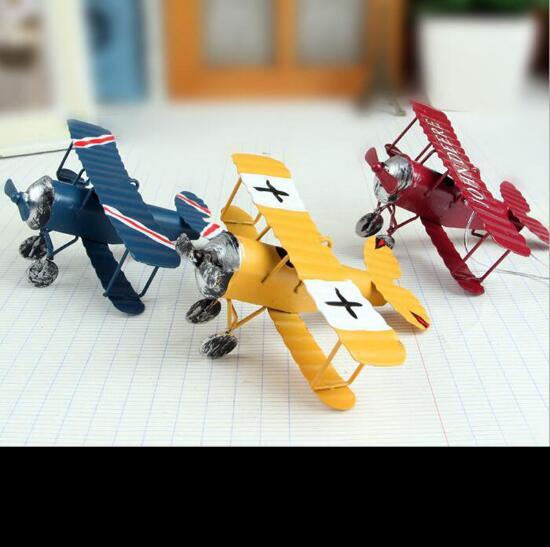 Vintage Metal Plane Model Iron Retro Aircraft Glider Biplane Aeromodelo Pendant Airplane Model Toy Home Christmas Decoration