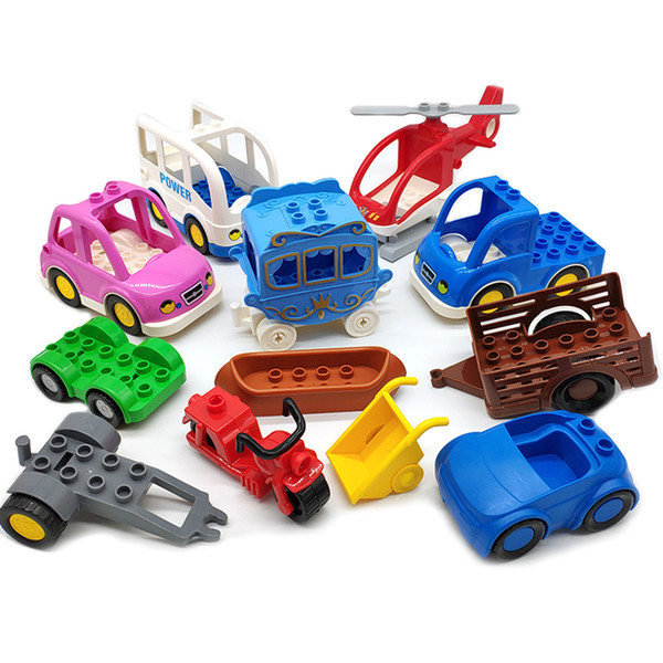 12PCS Trailer Car Motorcycle Boat Big Size Building Blocks Collocation Vehicle Accessory Kid DIY Toys Compatible Bricks Set Gift AJILE