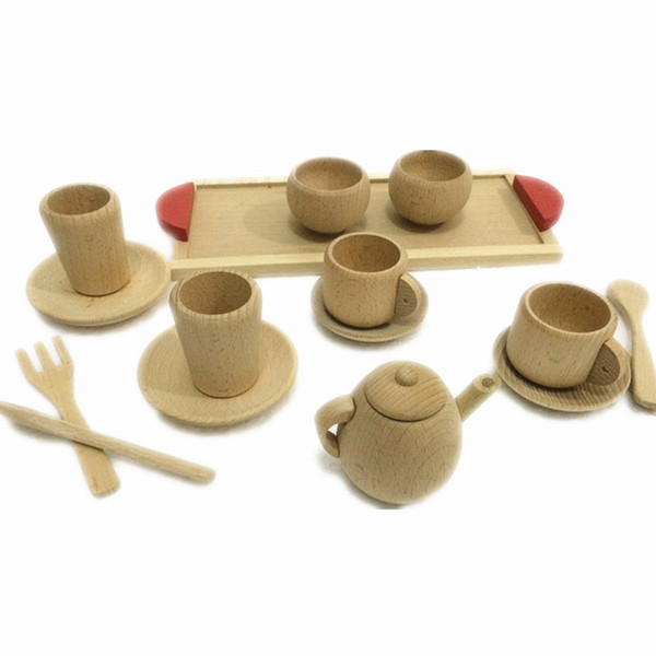 Baby Toys Nature Beech Wood Tea Set Wooden Toys Cup Set Pretend Play Kitchen Toys Educational Infant Birthday Gift