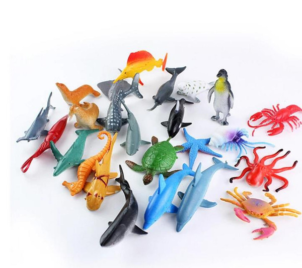 24pcs/set Child toys Small gifts Gifts Marine animal model toy penguin Great white shark turtle whale model small ornaments wholesale
