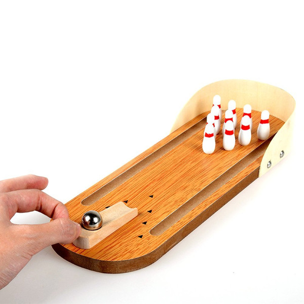 Mini Desktop Bowling Game Set Wooden Bowling Alley Ten Metal Pin Ball Desk Toy