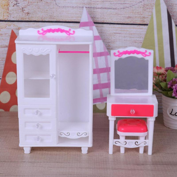 Miniature Plastic Bedroom Furniture Toys Set Girl Kids Play House Dollhouse Bedroom Furniture Doll Accessories