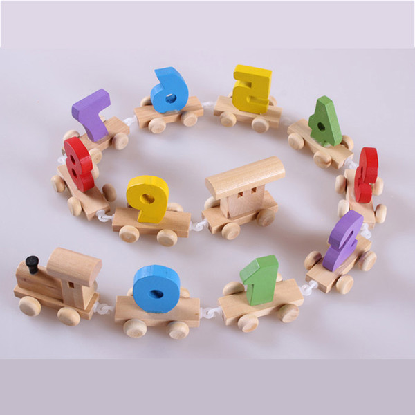 Baby Montessori Soft Wood Train Figure Model Toy with Number Pattern 0~9 Blocks Educational kids Wooden Toy children gifts