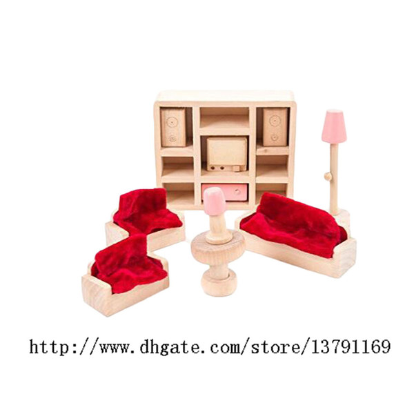 Miniature Furniture Model Playset Pink Wooden Living Room Early Educational Toy for Kid Child Baby Play