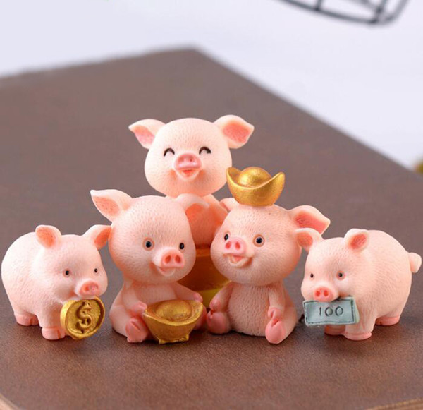 Miniature Pig Figure Animal Piggy Toys Hold Money Fairy Garden Car Home Office Party Decorations 5 Styles/Lot