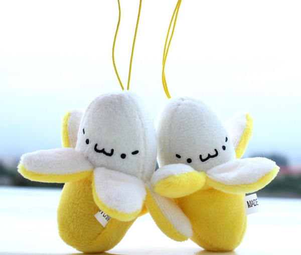 Kids Toys Banana Cartoon Accessories Gift Face Text Small Banana mobile phone pendant peeling banana plush hanging ornaments 7cm wholesale