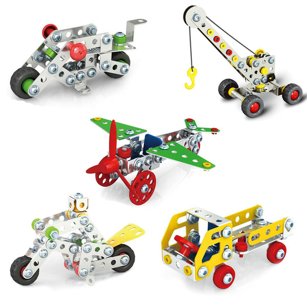3D Assembly Metal Engineering Vehicles Model Kits Toy Car Crane Motorcycle Truck Airplane Building Puzzles Construction Play Set
