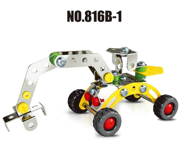 3D Assembly Metal Engineering Vehicles Model Kits Toy Car Excavator Bulldozer Roller Breaker Forklift Building Puzzles Construction Play Set