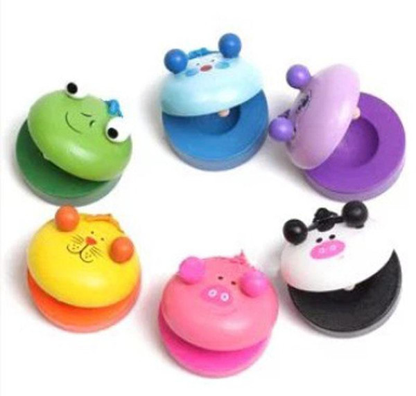 Children's Animal Zoo Musical Percussion 2015 new frog Pig tiger Instrument Wooden Colorful Castanet Baby Educational Toys B