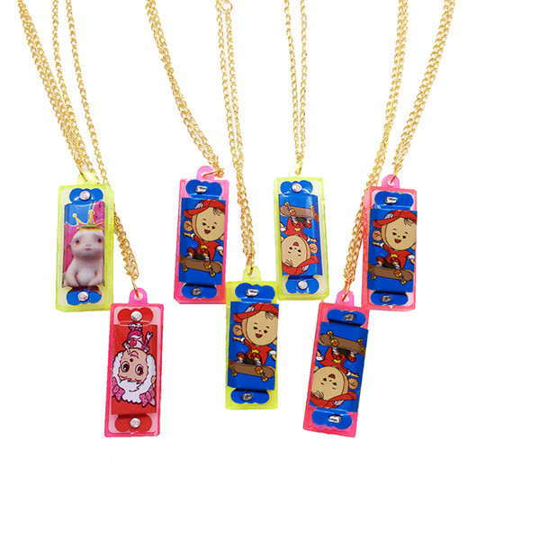 Kids Children Cartoon Mini Harmonica Necklace Design Wear on Neck Chain Musical Tool Voice Gifts For Girls Boys
