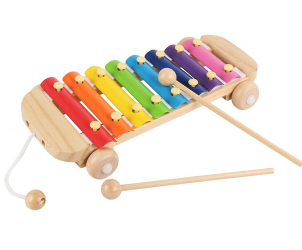 Pull Along Toys Hand Knock Xylophone Percussion with 8 Scales Kids Wooden Music Instrument Toys - 28*14.5cm
