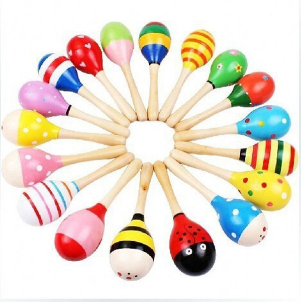 Colorful Wooden Maracas Baby Child Musical Instrument Rattle Shaker Party Children Gift Toy free shipping