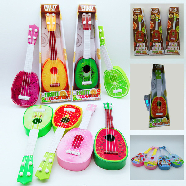 Children Guitar Toys Cartoon Fruits Printed Ukulele For Kids Early Education Musical Instruments Toys Gifts Free DHL A839