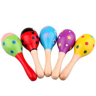11.5cm Prom Gift Cute Pattern Little Wooden Sand Hammer Infant Rattles Wood Music Instrument Toys
