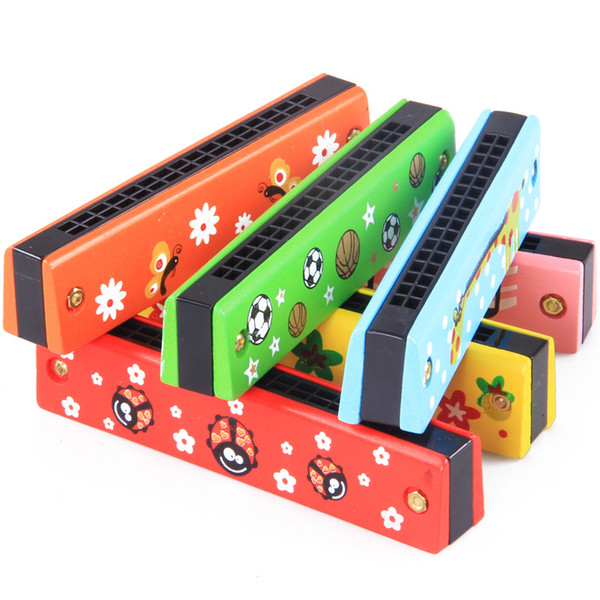 1pc Cartoon Wooden Harmonica Kids Music Instrument Educational Attractive Birthday Gift Baby Educational Toys Color Random