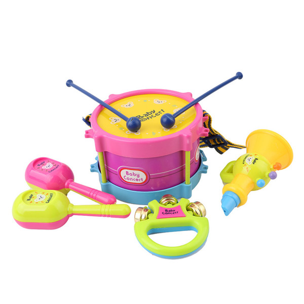 5pcs Educational Baby Kids Roll Drum Musical Instruments Band Kit Children Toy Baby Kids Gift Set
