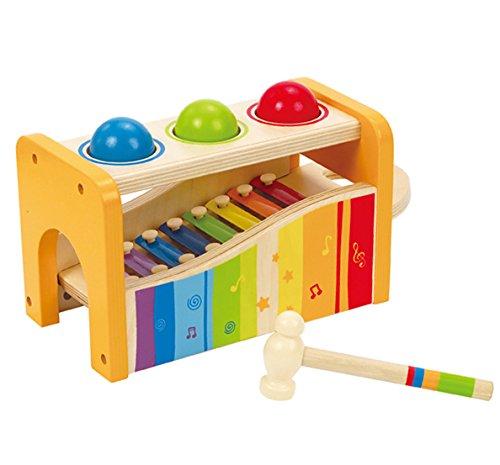 New Pound & Tap Bench with Slide Out Xylophone Durable Wooden Musical Pounding Toy for Toddlers, Multifunctional
