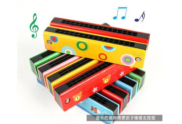 Cartoon Wooden Harmonica Kids Musical Instrument Educational Toy Colorful Children Attractive Toys Band Kit Baby Birthday Gift