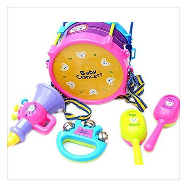 Wholesale 5Pcs Kids Baby Roll Drum Musical Instruments Band Kit Children Toy Set Xmas Gift High Quality Hot Sale