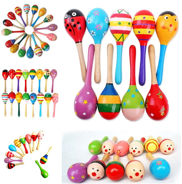 Educational Toys Hot Sale Baby Wooden Toy Rattle Baby cute Rattle toys Orff musical instruments sand hammer T5I125