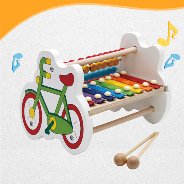 Wooden Xylophone Bike 8-Note Music Instrument Hand Knocking Piano Children's Educational Toys Calculator Frame Kid Musical Toys Baby Gift