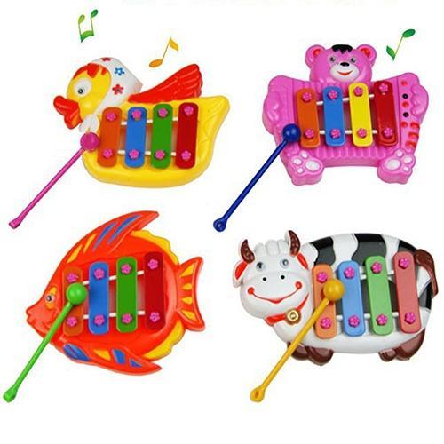Children's Cute Cartoon Musical Educational Animal Developmental Music Bell Toy 4 Tones for Kids Baby RANDOM DESIGN (Size: One Size, Co