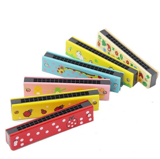 Wooden Harmonica 16 Holes Early Childhood Education Cartoon Puzzle Toys Musical Instruments for Kids Gifts Wholesale Free Shipping
