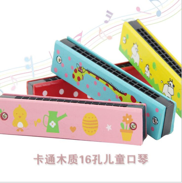 Wooden cartoon 16 hole double row harmonica wholesale children's wooden puzzle musical toys to spread the source of factory direct sales