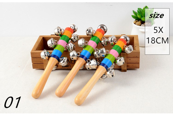 15 Cartoon sand hammer rattle rattle Wooden Stick Jingle Bells Rainbow Hand Shake Bell Rattles Baby Kids Children Educational Toy A176
