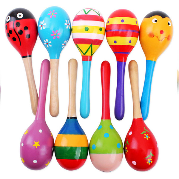 1PC Colorful Kids Wooden Maracas Ball Rattle Toy Sand Hammer Rattle Learning Musical Instrument Percussion Rattle Shaker for Bab