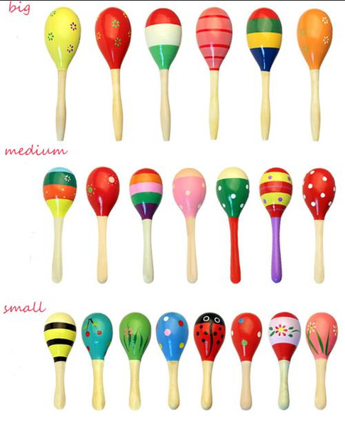 Colorful big medium small wooden hammer cartoon sand ball rings knock wooden bell baby educational toys shaking toy kids toys