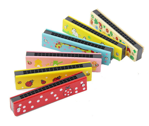 Wood Plastic Harmonica Fun Double Row 16 Holes Musical Toy Harmonica Kids Early Educational Music Learning Toy Random Color
