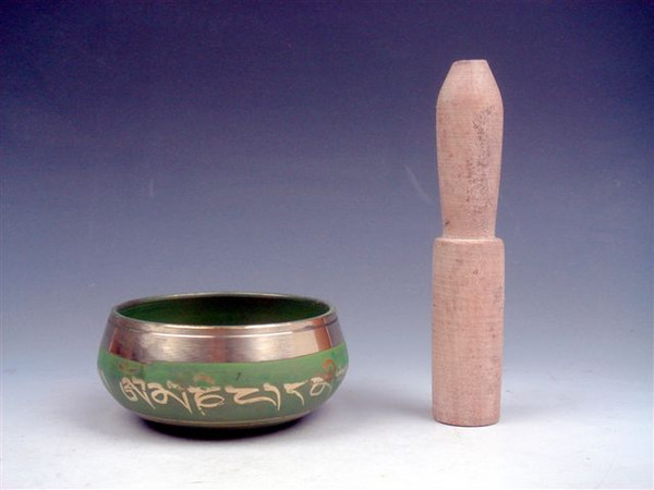 Tibetan Brass Crafted Gold Gilt Unique Chakra Singing Bowl Meditation Greenish