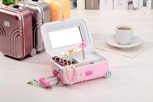 Luggage trolley suitcase creative boutique birthday gift to send girls jewelry music box music box rotating Children