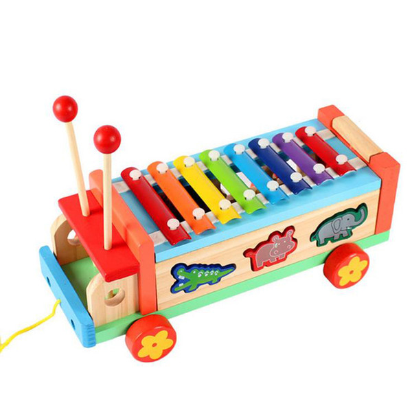 Baby Toys 3 In 1 Xylophone/Trailer/Blocks Set Wooden Toys Infant Toy Educational Music Toy Animal Blocks Child Gift