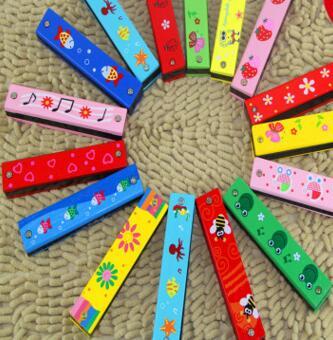 Baby Wood Plastic Harmonica Fun Double Row 16 Holes Harmonica Toy Musical Early Educational Toy Wholesale