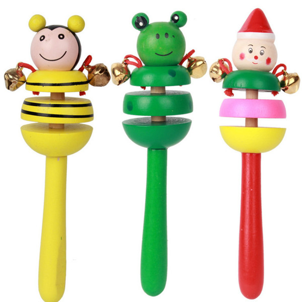 Baby child educational toys-wooden hand bell-cartoon animal pattern