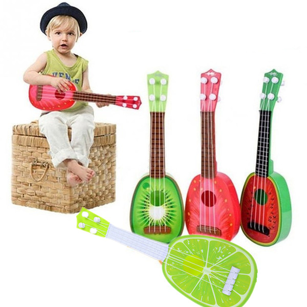 Wholesale-4pcs/lot Cute Toy Guitar Fruit Pattern 4 String Musical Ukulele Instrument Educational Toy For Kid Gift