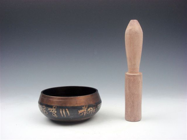 Vintage Tibetan Brass Crafted Gold Gilt Chakra Singing Bowl w/ Striker #0218