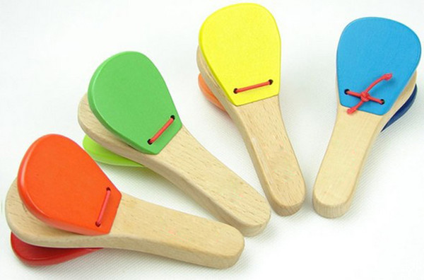 Lovely Kids Child Baby Wooden Castanet Clapper Handle Musical Instrument Toy Preschool Early Educational Hand Clapper